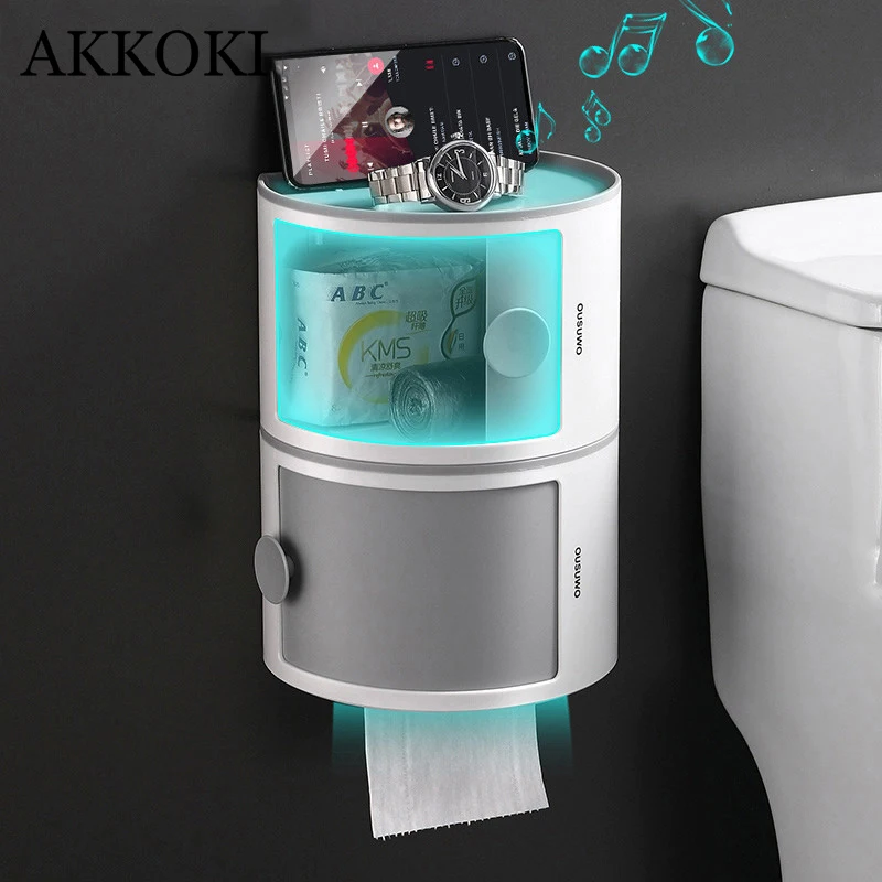 

Bathroom Non-Perforated Waterproof Toilet Paper Roll Holder Large Capacity Storage Box Rack Household Bathroom Accessories