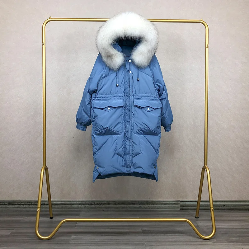 Свободное корейское зимнее пуховое пальто Женская длинная пуховая теплая