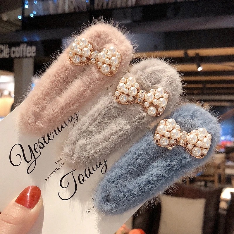 Заколка для волос с бантом Женская зимняя мягкая плюшевая пряжка из