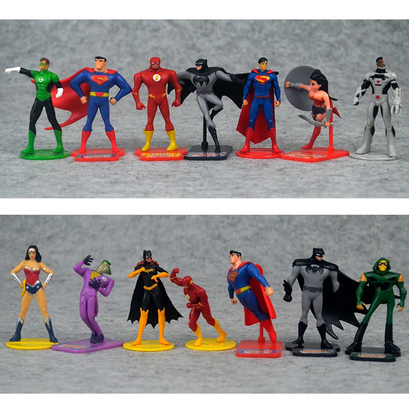 Figuras de la Liga de la justicia, modelo de Batman, Superman, flecha verde, Wonder Woman, Linterna Verde, juguetes de Batgirl