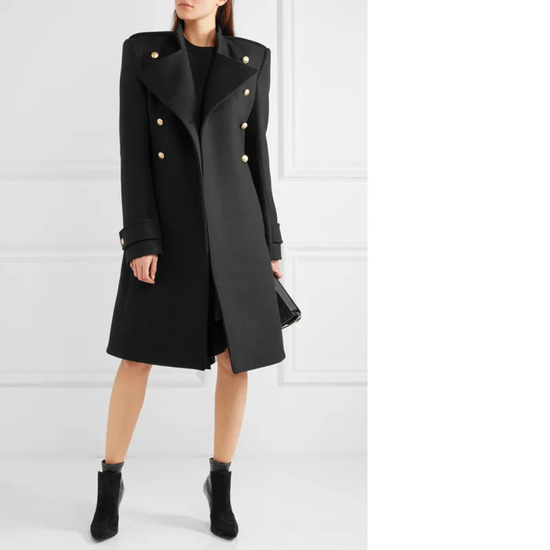 Manteau femme 2019 Осень Зима Женское модное простое черное шерстяное пальто Женская