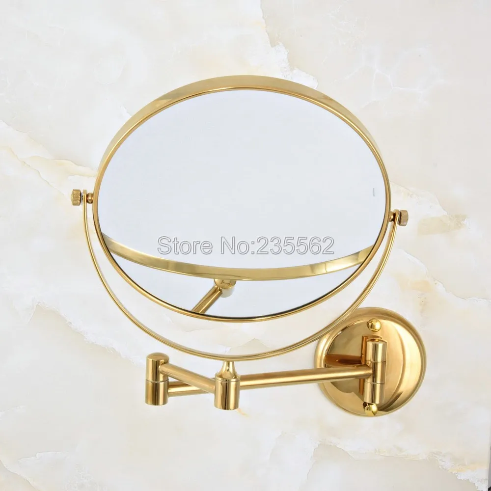 

Polished Gold Brass Folding Dual Arm Extend Bathroom Mirror Wall Mounted Magnifying Mirror Makeup Mirror