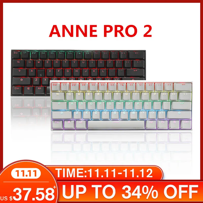 Anne Pro 2 NKRO bluetooth 5.0 Type-C RGB 60% Mini Mechanical Gaming Keyboard Gateron Kailh Red Brown Yellow Switch | Компьютеры и офис