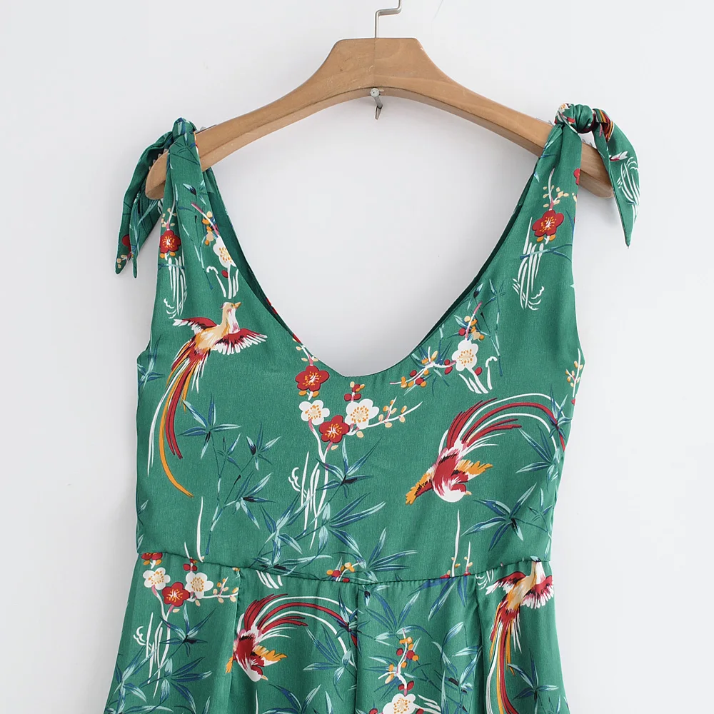 

2020 Summer New V-neck Shoulder Tie Slim Slim Printed Straight Nine Crop Wide Leg Jumpsuit