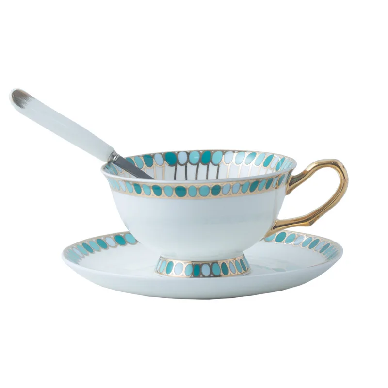 

Bone China Tea Cup with Saucer Spoon Set 200ml Elegant Gray Coffee Cup Gold Porcelain Tea Set Ceramic Teacup Cafe Espresso Cup