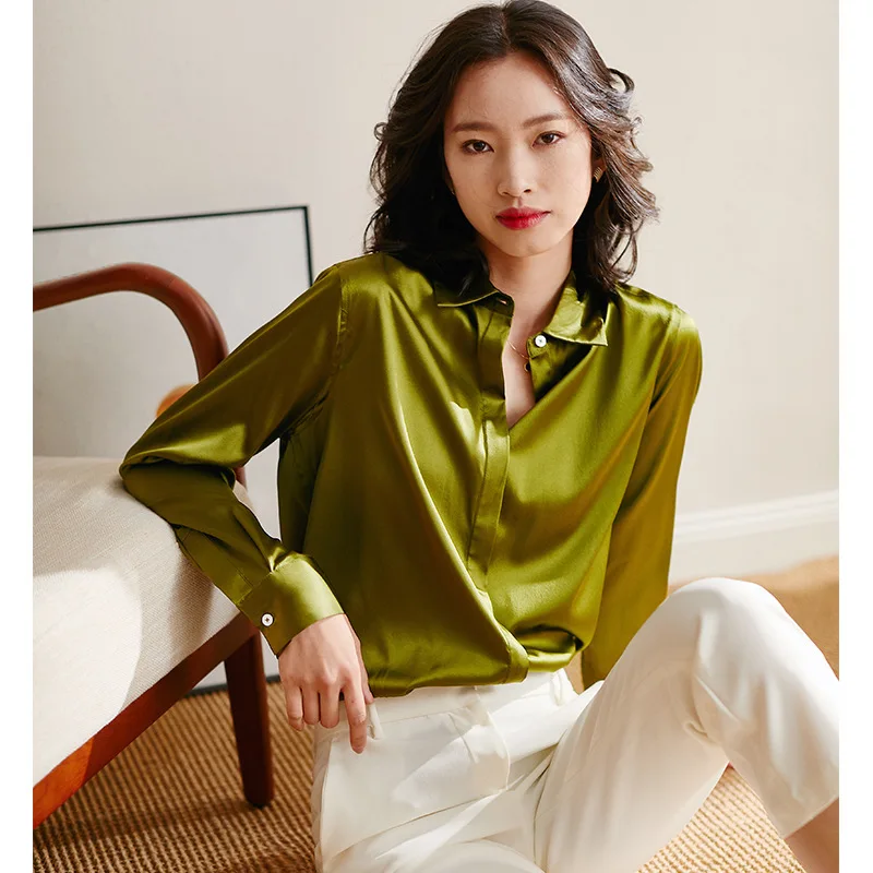 liver green silk satin face office blouse womens shirts and blouses 2019 elegant sexy boho long sleeve plus size palace slim