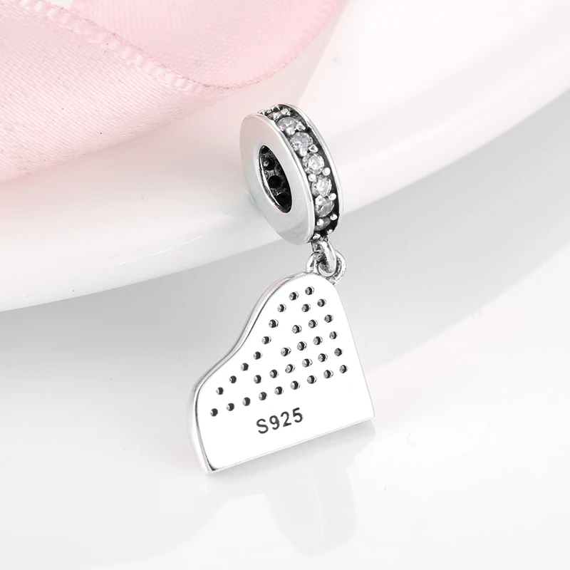 New 925 Sterling Silver Piano shape clear CZ fine Pendant Accessories Beads Fit Original Mikiwuu Charm Bracelet Jewelry making | Украшения