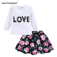 mudkingdom spring autumn girls set love long sleeve tops and floral skirt outfit for girl suit little big sister kids clothes