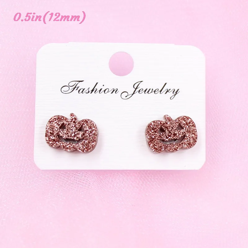 brown glitter-12mm 12/14 мм блеск акриловые серьги-гвоздики в форме черепа паук тыквы призрачная летучая мышь кошка Хэллоуин серьги-гвоздики Allegry серьги-ST-2 - Окраска металла: brown glitter-12mm
