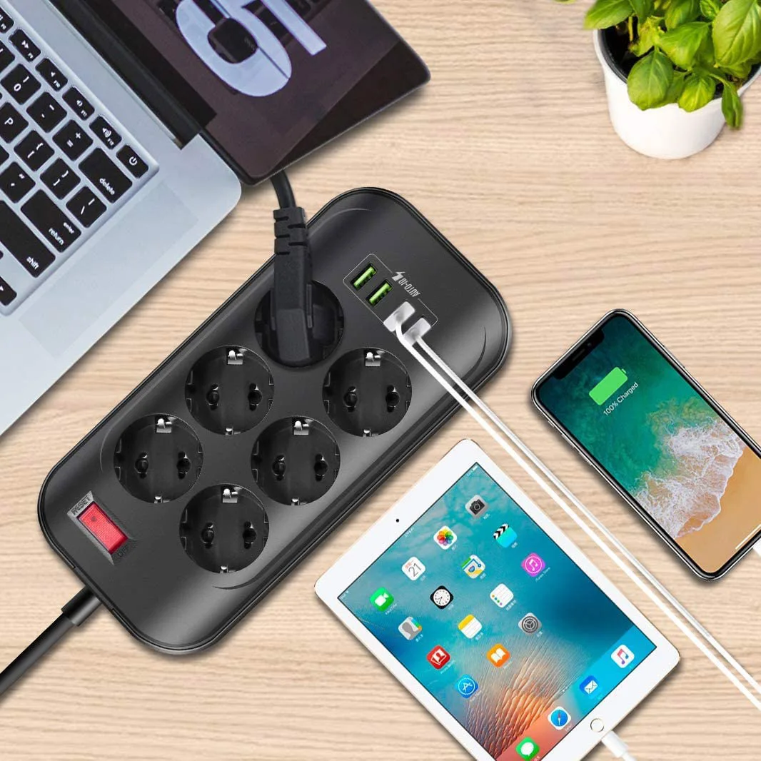 Удлинитель с европейской вилкой и 4 USB портами 5 В 3 А|Вилки розеткой| |