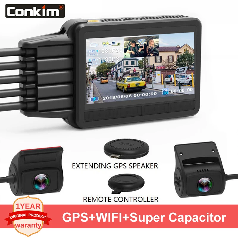 Conkim Двойной объектив автомобиля тире Камера K2S gps+ WI-FI DVR спереди 1080P FHD+ сзади Камера 1080P FHD помощь при парковке режимов БД данных мониторинга
