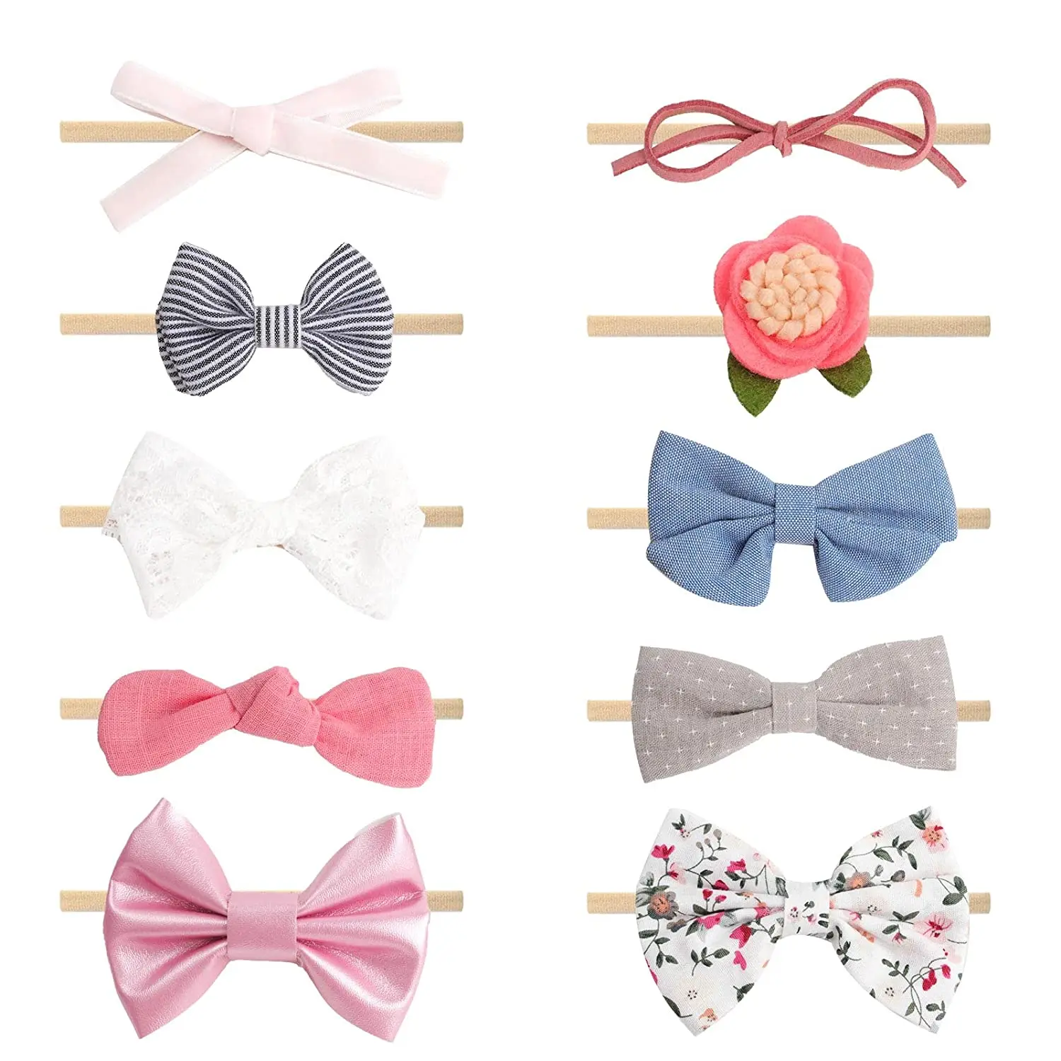 

10 Pcs Subesty Baby Girls Nylon Elastic Headband Soft Flower Hair Band For Toddler Infant Newborn