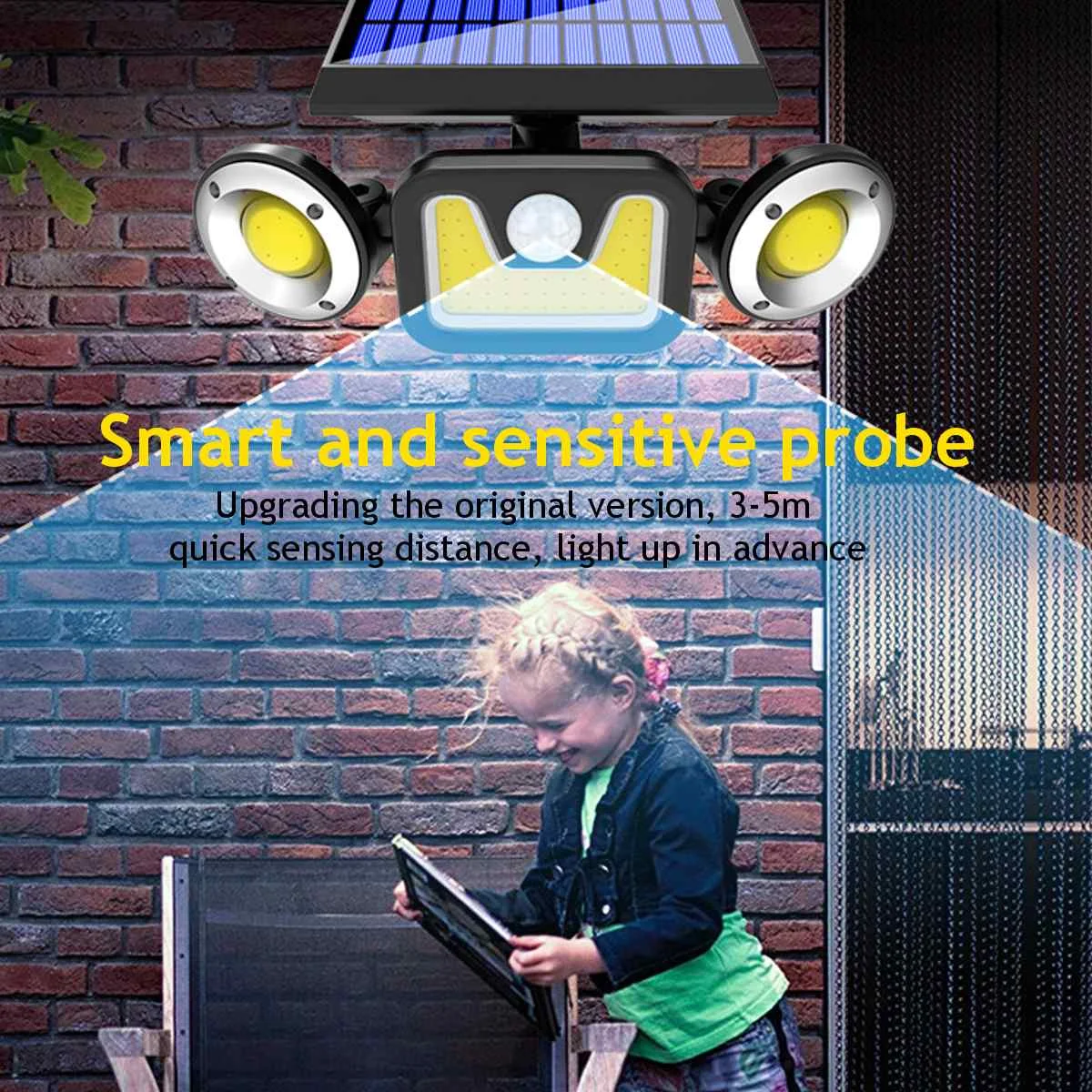 

Outdoor Solar Light 74 LED 3 modes Solar Lamp PIR Motion Sensor Three Heads Wall Light IP67 Waterproof for Garden Decoration