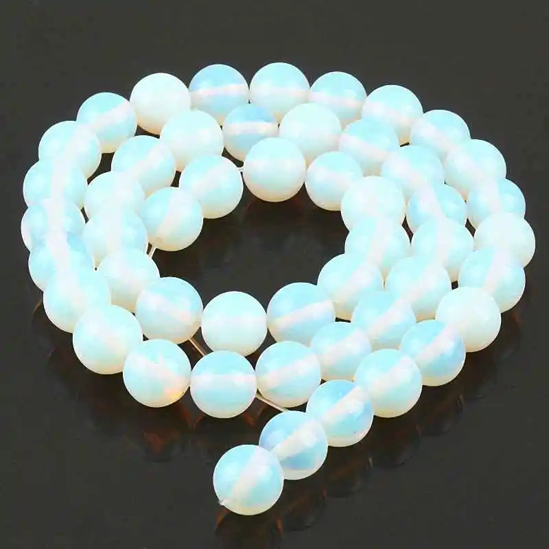 

TUMBEELLUWA White Opalite Stone Round Loose Beads Making Bracelet Crafts 10/12mm