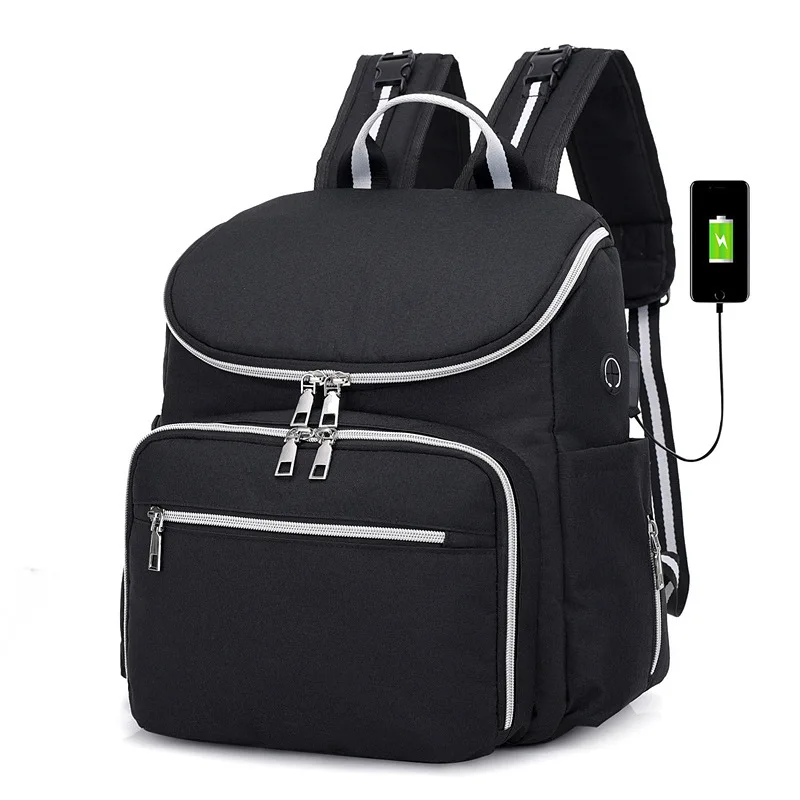 black Новая сумка для детских подгузников, USB интерфейс, сумка для мам, рюкзак, Набор сумок для подгузников, сумка для подгузников, водонепроницаемый рюкзак для кормления, рюкзак для путешествий - Цвет: black
