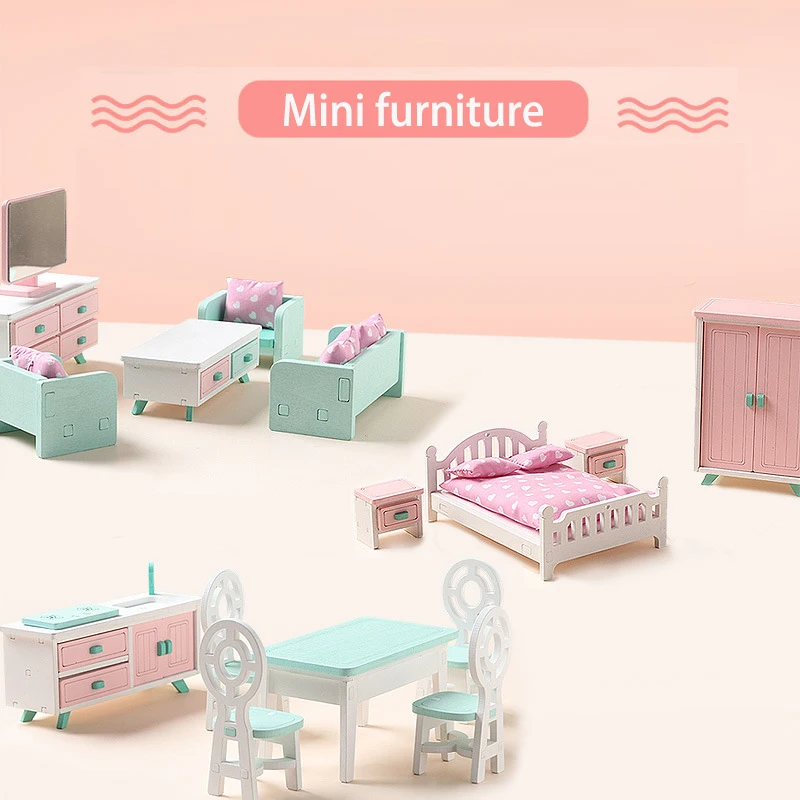 Миниатюрный Кукольный дом мебель игрушечный домик Деревянный Мини-домик для