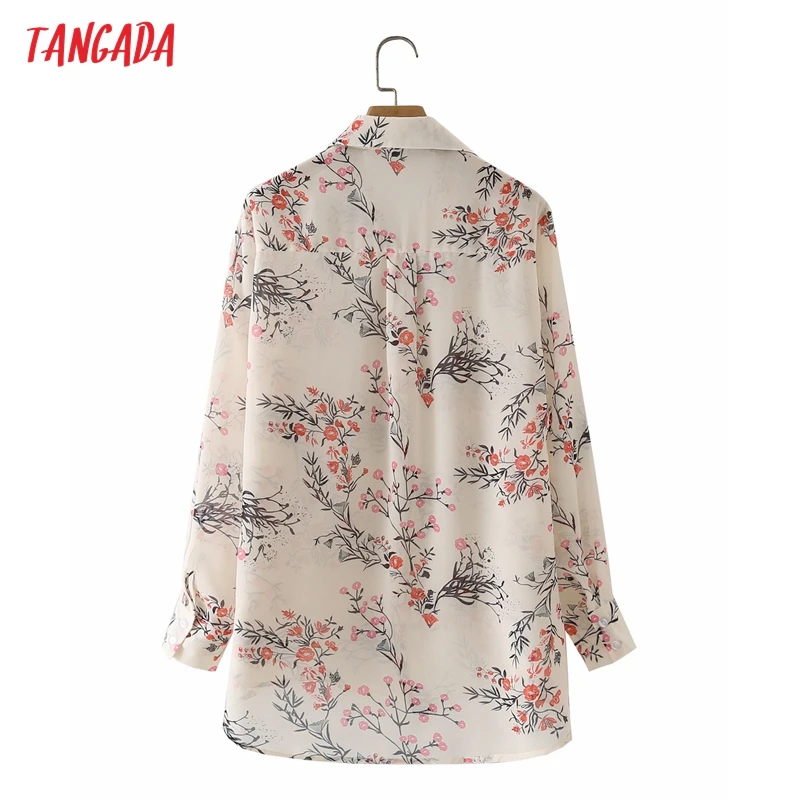 

Tangada Women Flowers Shirts Long Sleeve Turn Down Collar Elegant Office Ladies Work Wear Blouses 4T62