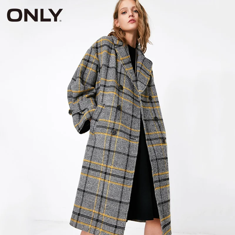 ONLY женское двубортное клетчатое пальто Тренч с v образным вырезом куртка женская|