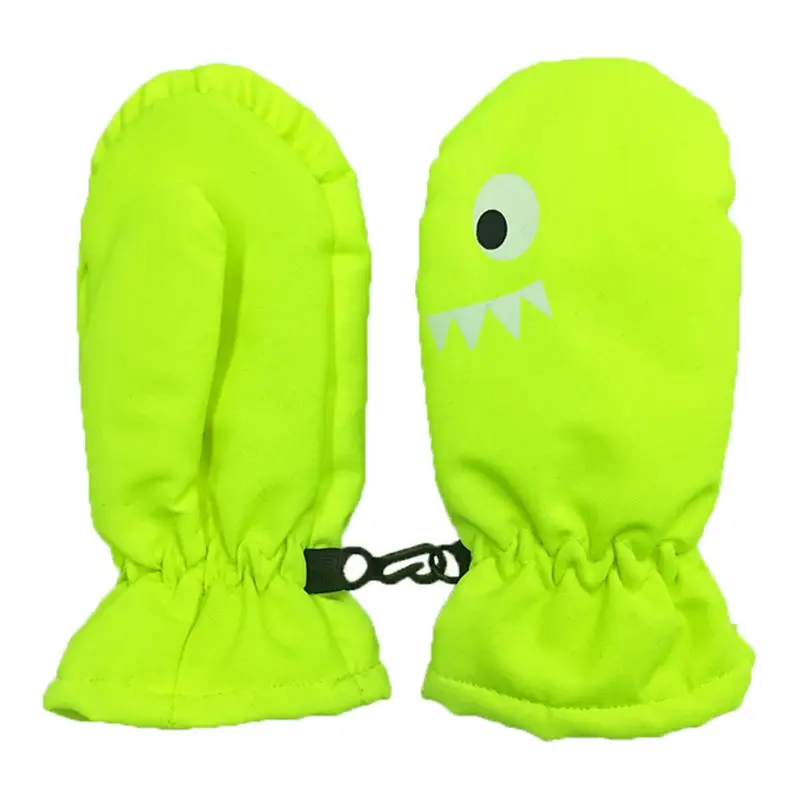 Fluorescent green L Детские Водонепроницаемые Нескользящие варежки с героями мультфильмов; Детские ветрозащитные зимние теплые перчатки для катания на лыжах и велосипеде для мальчиков и девочек - Цвет: Fluorescent green L