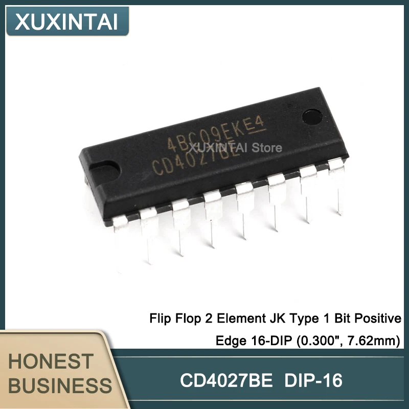 

100Pcs/Lot CD4027BE CD4027 Flip Flop 2 Element JK Type 1 Bit Positive Edge 16-DIP (0.300", 7.62mm)