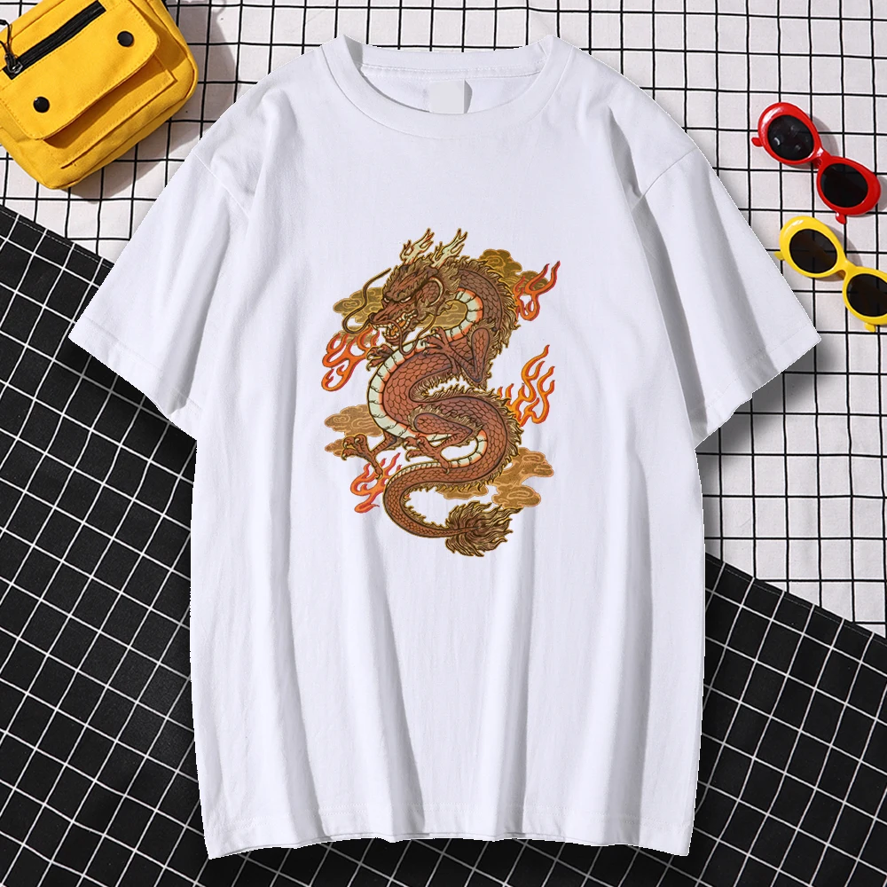 

Mens Creativity Tee Shirt Golden Dragon Printed T-Shirt Fashion Comfortable Tees Shirt Fitted Comfortable T Shirt Men O-Neck