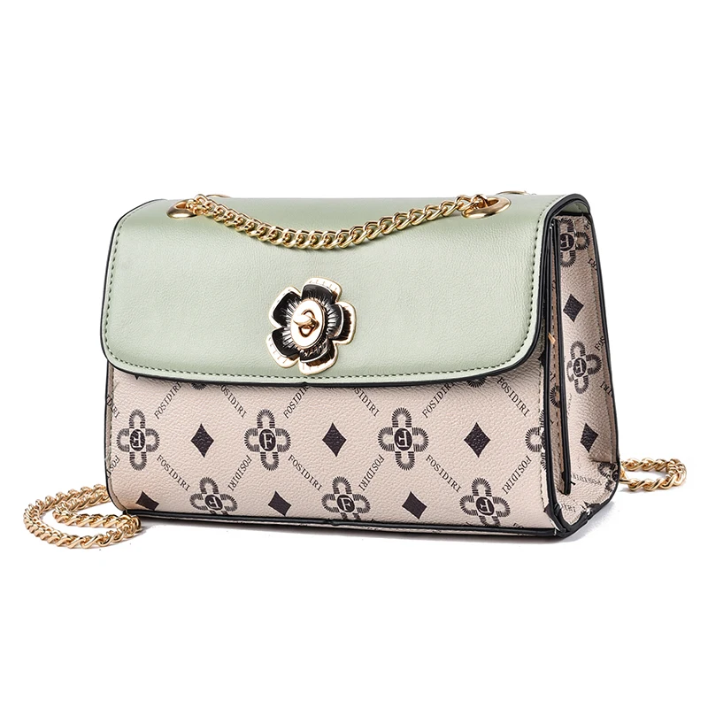 

High Quality Printing Design Fashion PU Leather Square Chain Female Shoulder Messenger Bag Purses And Handbags Bolso Mujer