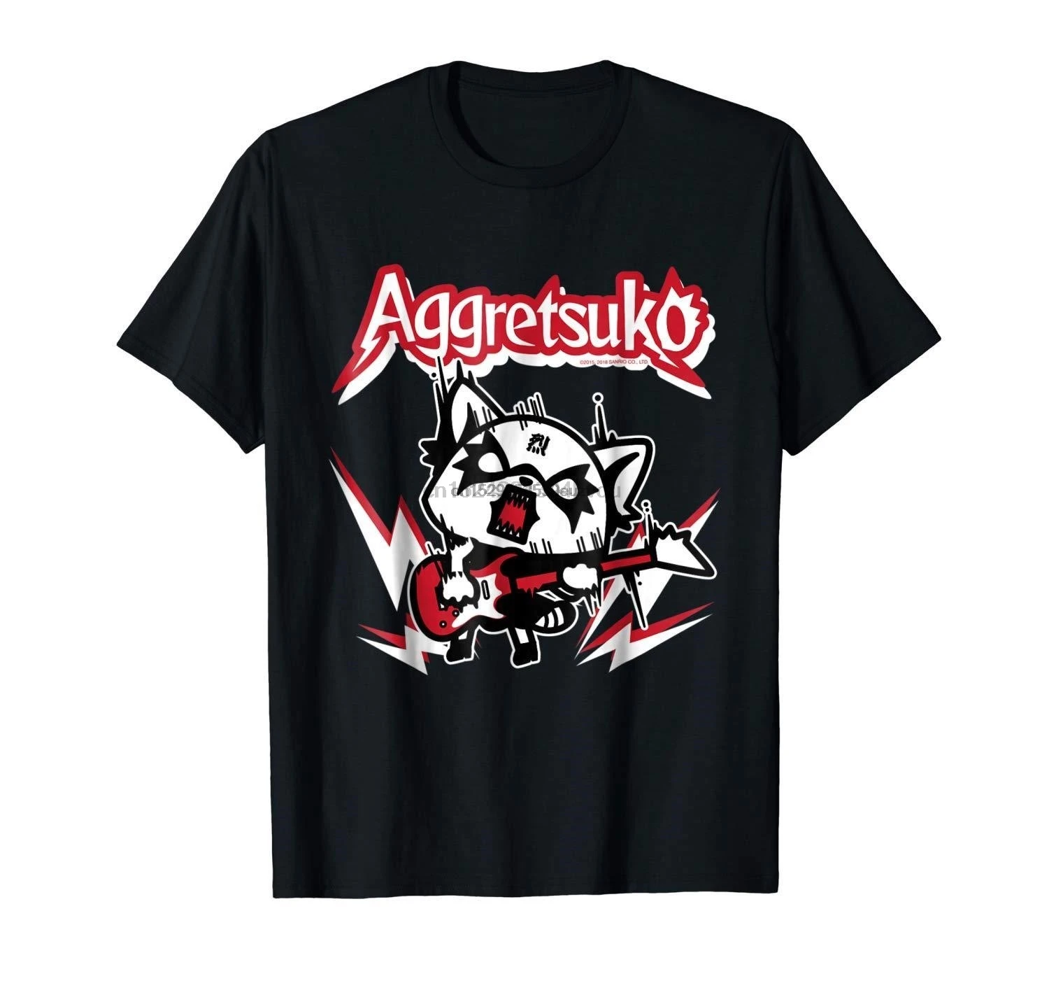 Забавная черная аниме футболка Aggretsuko Rocker Rage с коротким рукавом бесплатная