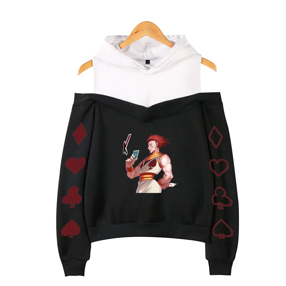 

Hot Anime Hunter X Hunter Hisoka Women Hoodie Sweatshirt Hooded Coat Off-shoulder Hip Hop Long Sleeve Sexy Off Shoulder Fleece