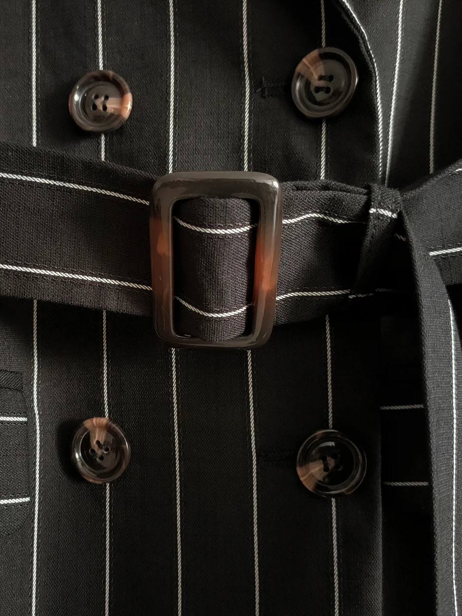 Striped medium length suit women 2021 spring and autumn new belt exquisite suit top double breasted coat 21251