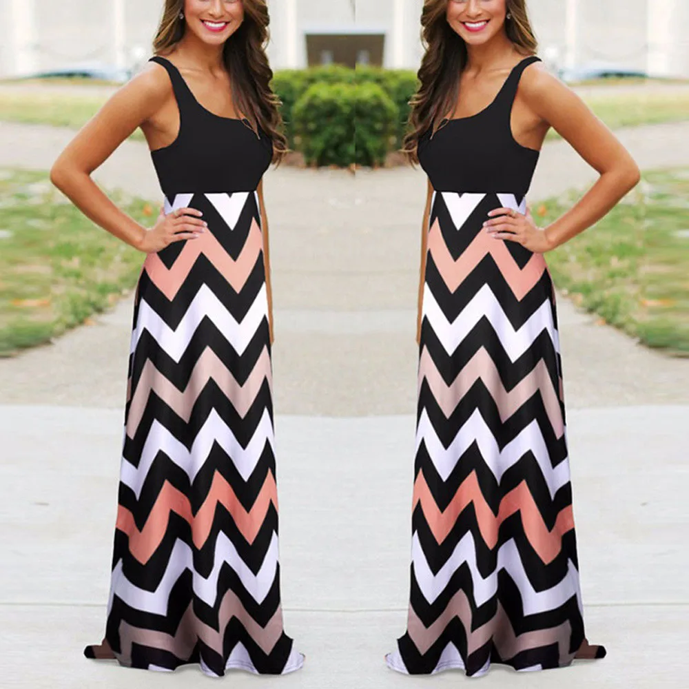 Женское платье в полоску длинное пляжное летнее платье-макси стиле бохо 2021 |