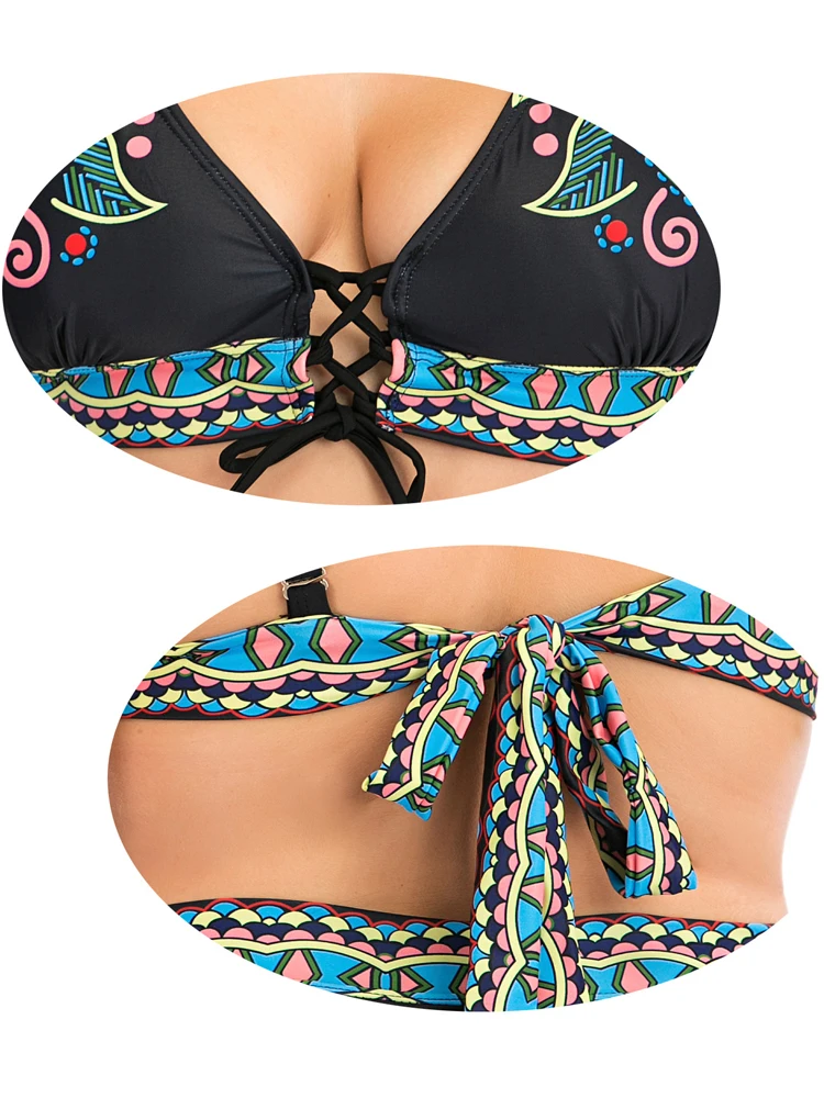 L-4xl Plus Size Badmode Women 2021 Brazilian Bikini Set High Waisted Sexy Print Push Up Badsuit For Large Breasts Two Pieces