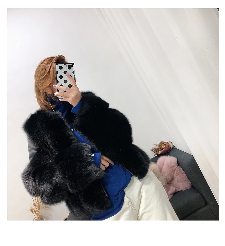 Rf1929 зимнее короткое пальто из натурального Лисьего меха Stlye FluffyReal, натуральная кожа, натуральный мех, куртка с длинным рукавом, женские пальто из натурального меха