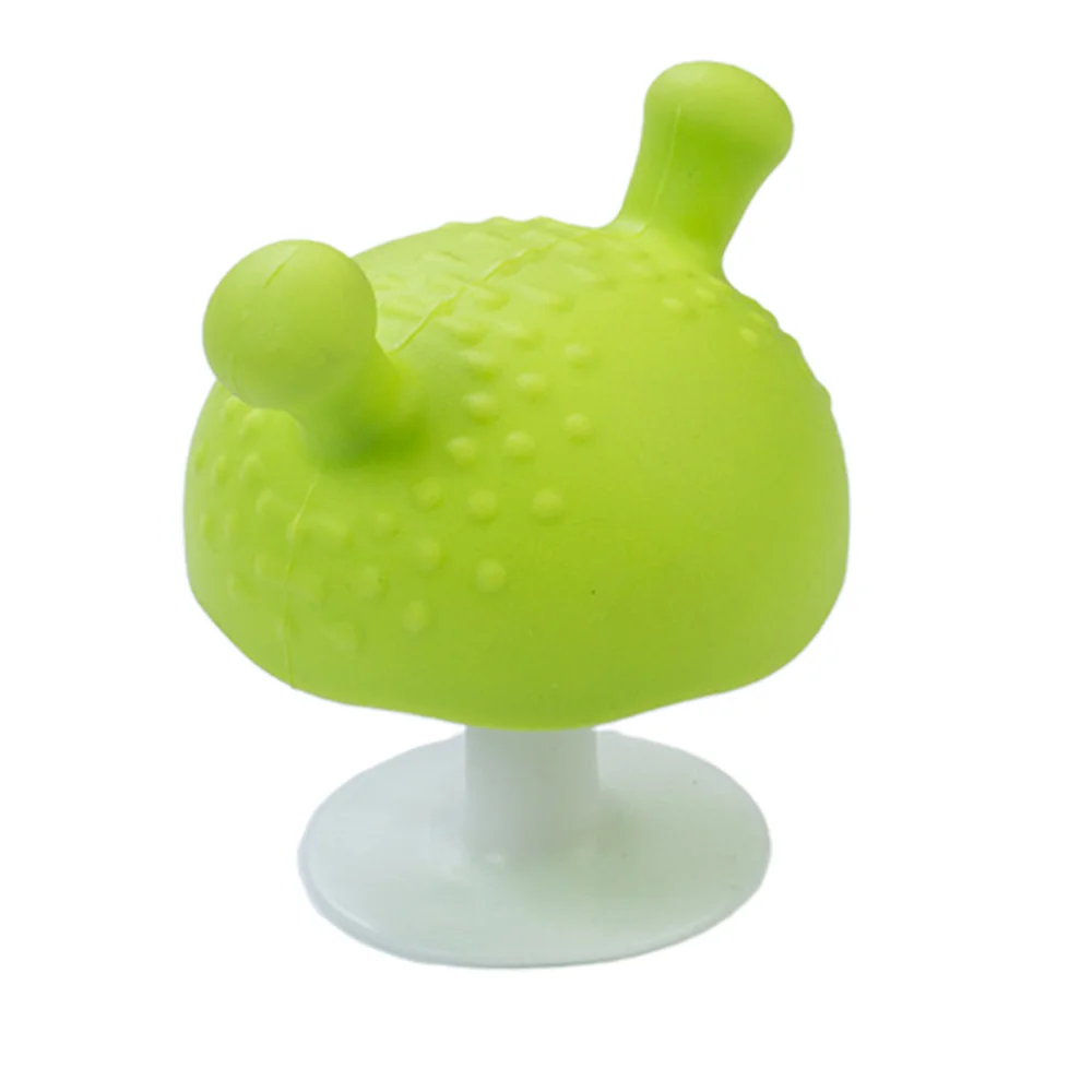 Mordedor calmante de silicona con forma de seta para ni&ntilde;os, chupar y tirar, color naranja y verde, 2 unidades-2