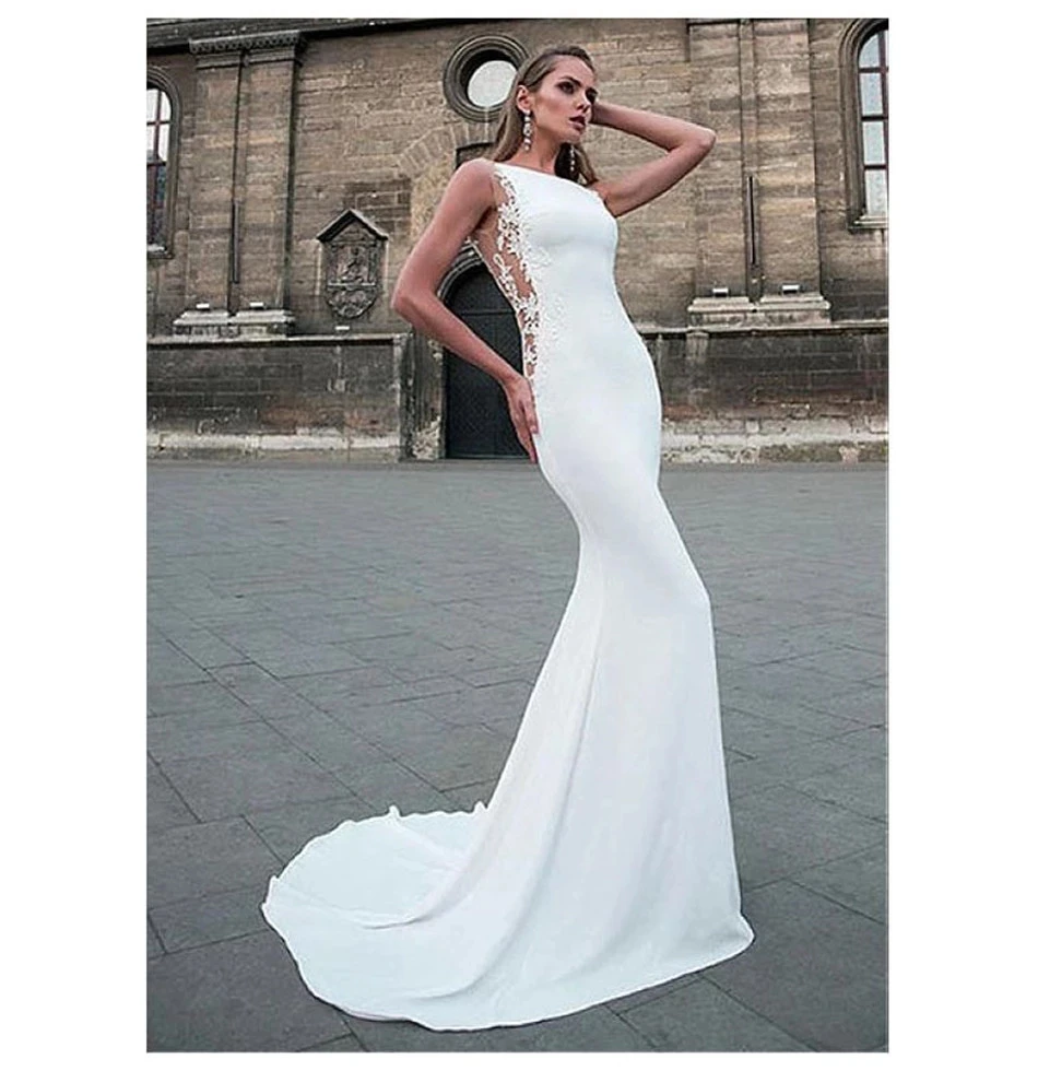 

Кружевные облегающие Свадебные платья с глубоким вырезом и аппликацией, соблазнительные Свадебные платья с открытой спиной, индивидуально...