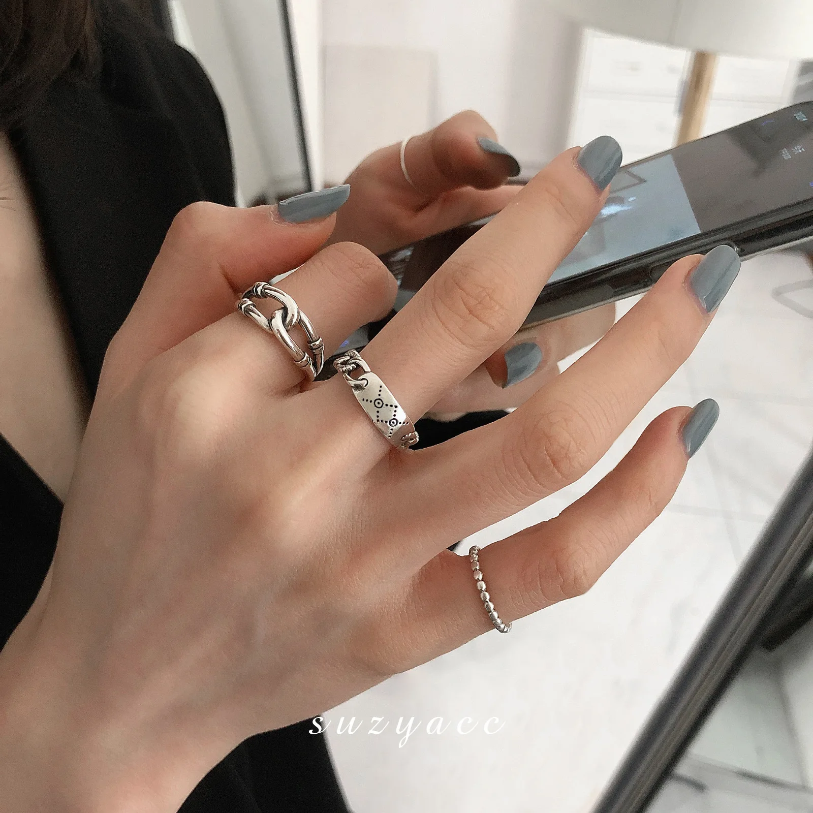 

Korean Ins Wind Niche Design Sense Ring Ring Female Net Red Simple Cold Wind Chain S925 Sterling Silver Bracelet