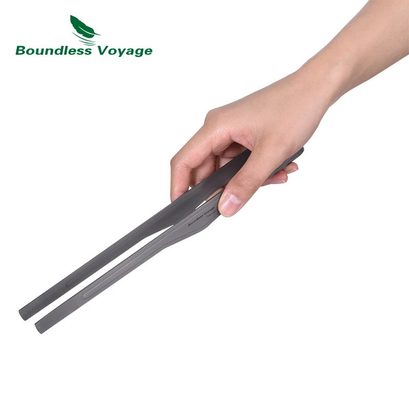 Boundless Voyage Titanium Kitchen Tongs Camp BBQ Grill Clip Tea Cup Tweezer Lightweight Fried Steak Salad Cooking Handy Utensil