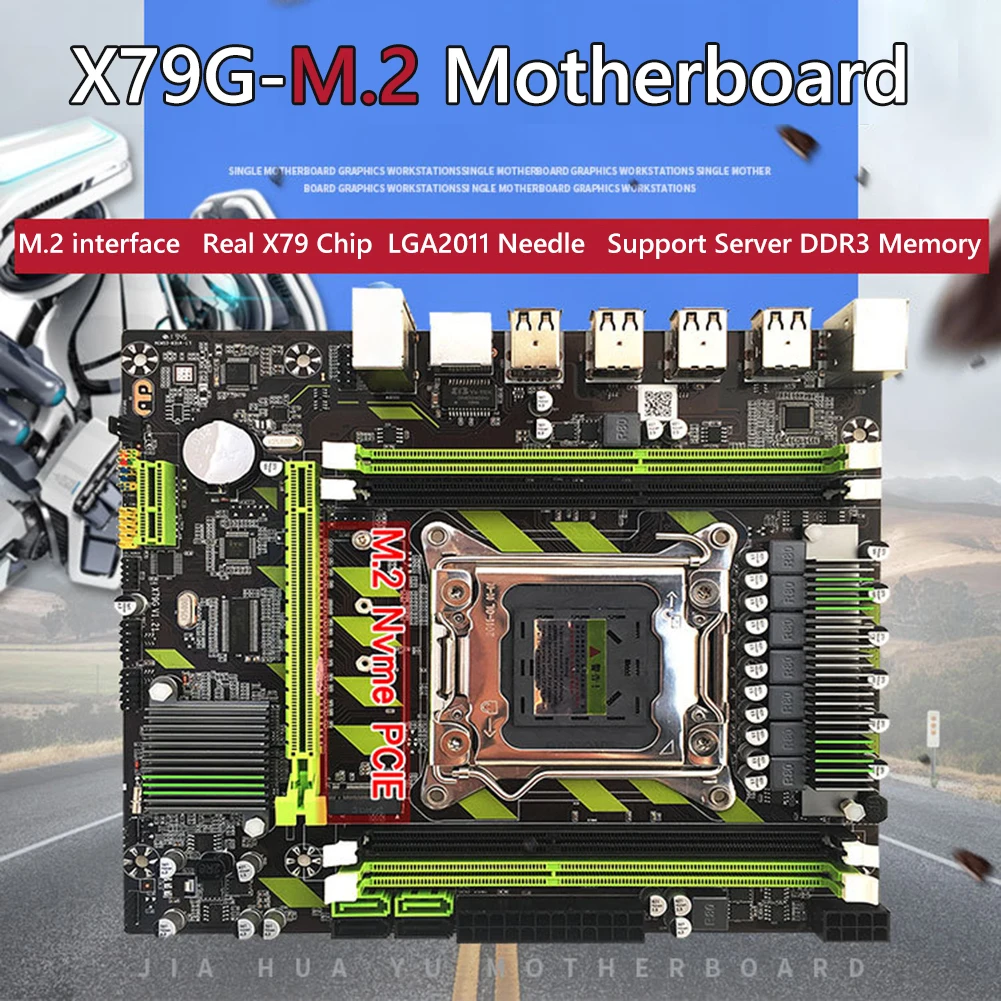 

X79G Motherboard LGA 2011 SATA 3.0 PCI-E M.2 Slot 2 Channel Mainboard for Xeon E5 Core i7 Desktop Computer Supports DDR3 RECC
