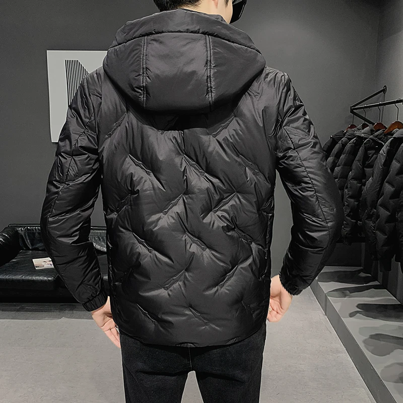 Fashion Mens Winter Solid Color White Duck Down Jacket Casual Thick Warm Hooded Down Coat Outerwear Top Parkas Oversized Clothes