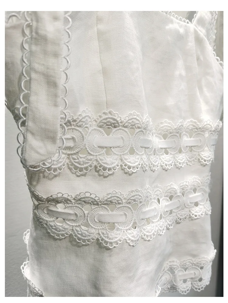 

[DEAT] New Lace Stitching Lace Cotton Hemp Sling Slim Top Women White Sleeveless Suspender Trend 2021 Spring And Summer GX1194