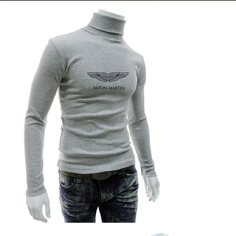 

2021 Men's tide brand ASTON MARTIN logo autumn and winter new half high neck pullover fashion slim printed bottoming shirt top