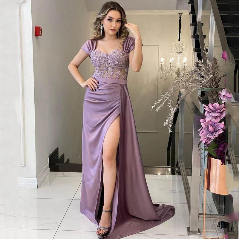 Thinyfull Sexy Prom Evening Dresses Off Shoulder Appliques Party Dress High Split Floor Length Cocktail Gowns Saudi Arabia Dubai