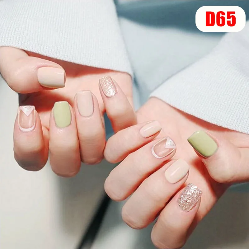 Hot sale Ladies Girls Fake Nails DIY Patch Short Sticker Strips 24Pcs Artificial Durable Nail Art for Wedding Party Shopping Travelling |