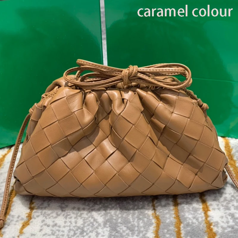 

2020 new woven cowhide handbag fashion leather foldable messenger small bag wild European one-shoulder portable cloud bag