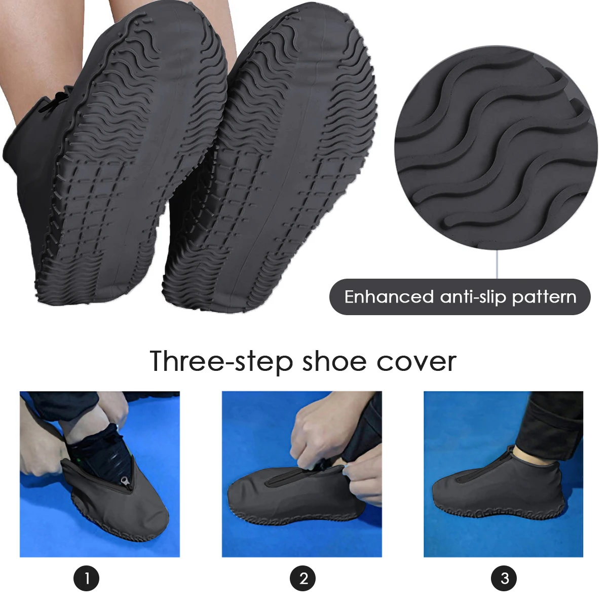 

1 Pair Waterproof Shoe Covers Reusable Folding Not-Slip Silicone Rain Shoe Covers with Zipper Outdoor Shoe Protectors
