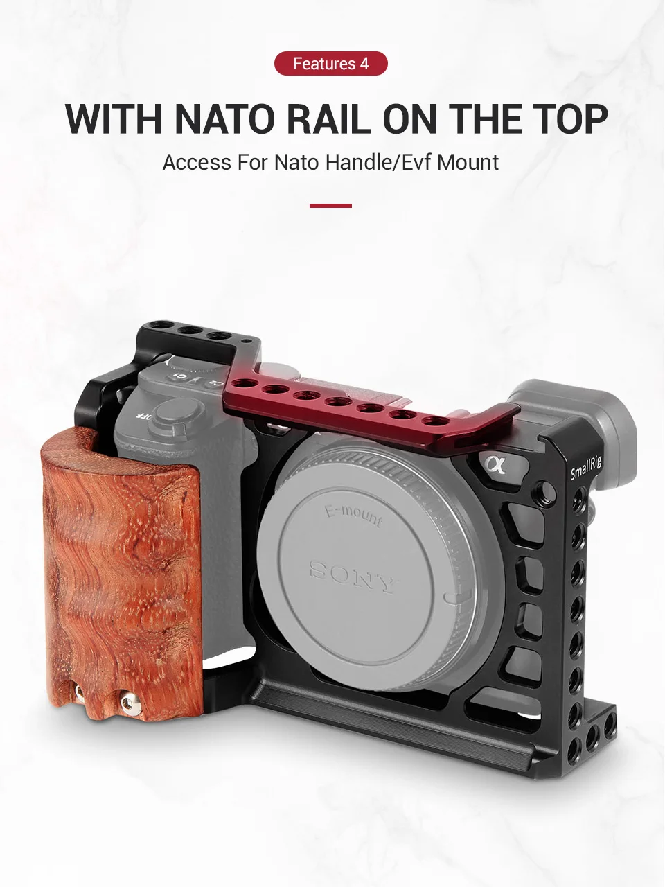 SmallRig A6500 клетка с деревянной рукояткой для sony Alpha A6500/ILCE-6500 клетка для камеры быстросъемный монтажный комплект-2097