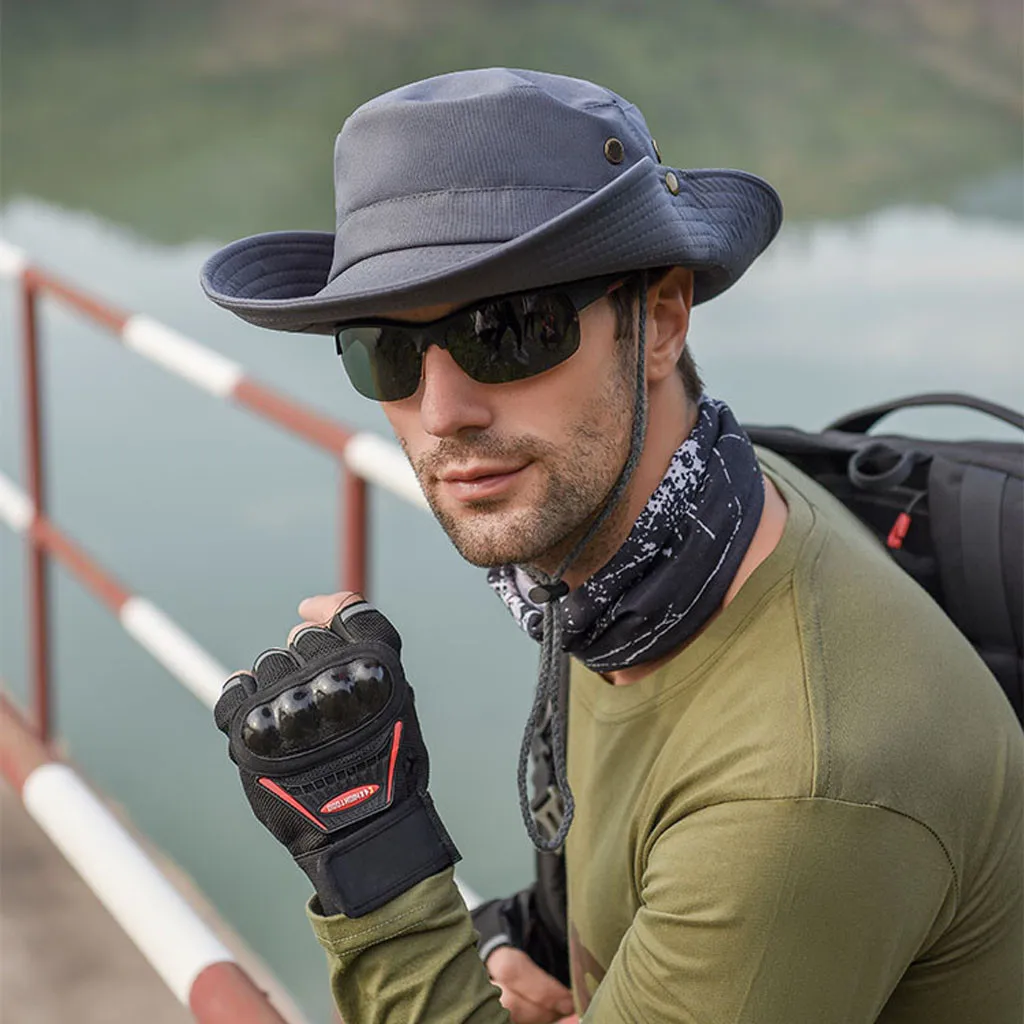

2020 Mens UV Protection Bucket Hat Outdoor Breathable Sunbonnet Foldable Hat Adjustable Fisherman Cap Summer Fishing Hunting Cap