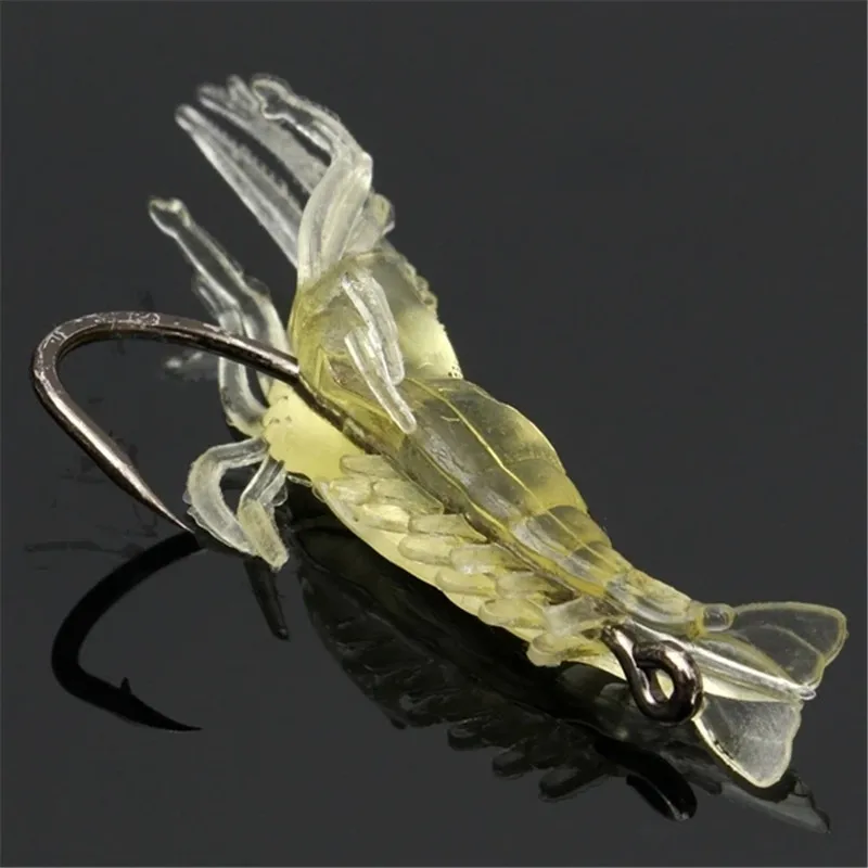 

10Pcs Fishing Lures Set Luya Hard Plastic Bait Yellow Shrimp Lure Carp Fishing Soft Shrimp with Hook Fishy Smell Bait 4cm