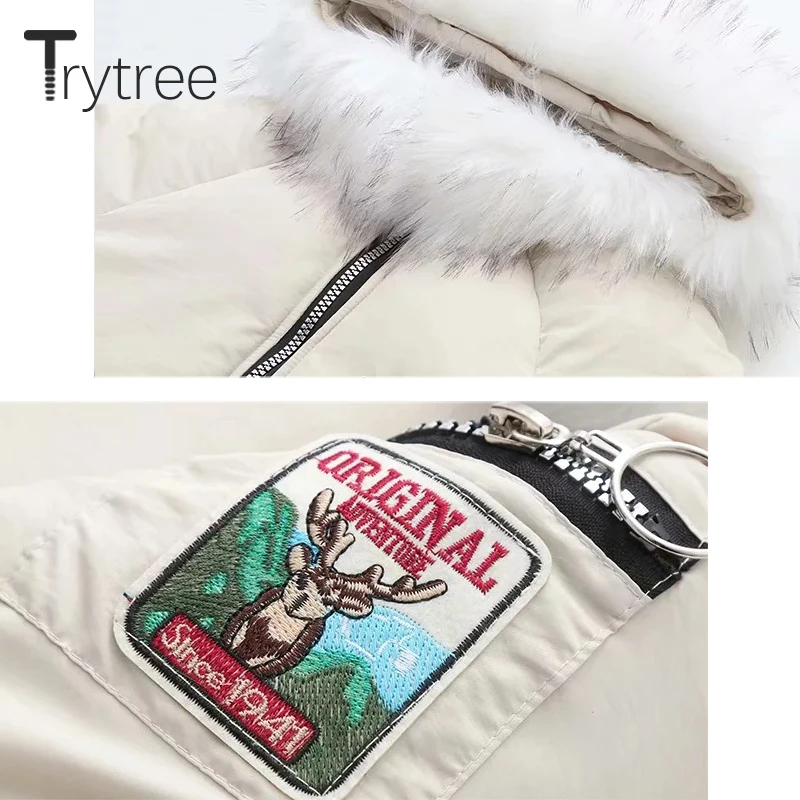 Trytree зимнее женское повседневное пальто с капюшоном на молнии карманами животный