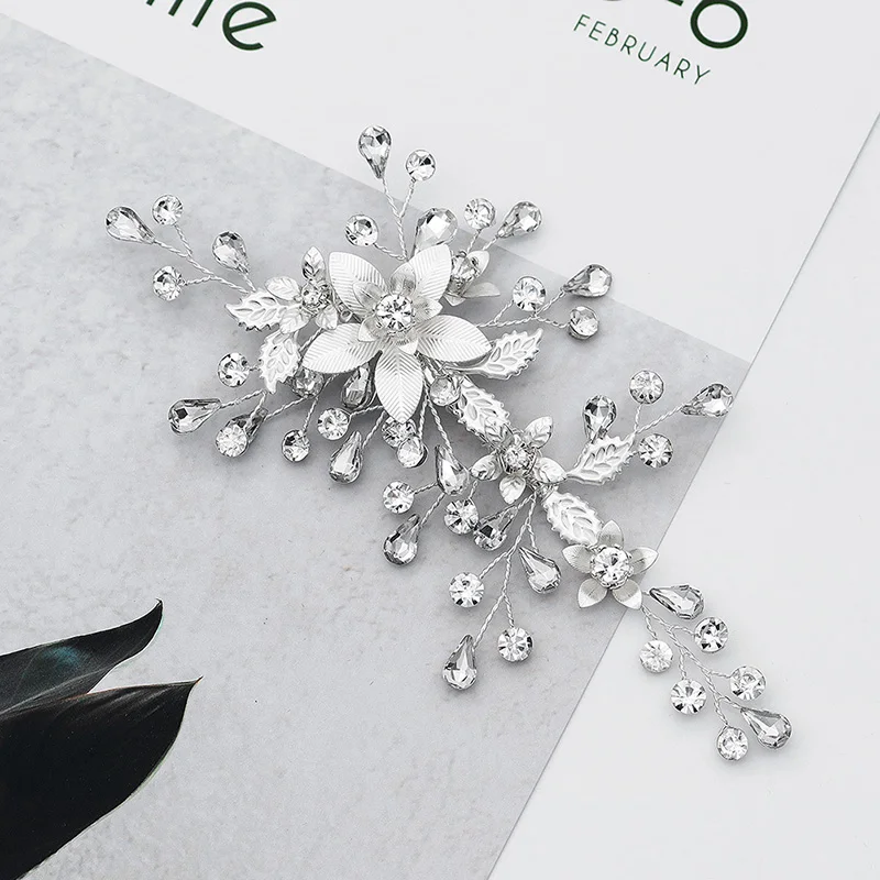 

Flower Rhinestone Hair Clips for Women Silver Color Hair Pins Bride Wedding Accessories Ornaments Jewelry Bridal Headpiece