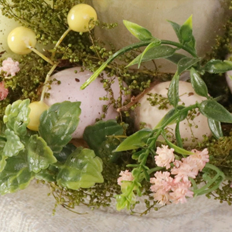 

Easter Egg Natural Plant Flower Wreath Candle Holder with Glass Cup Candlestick 95AA